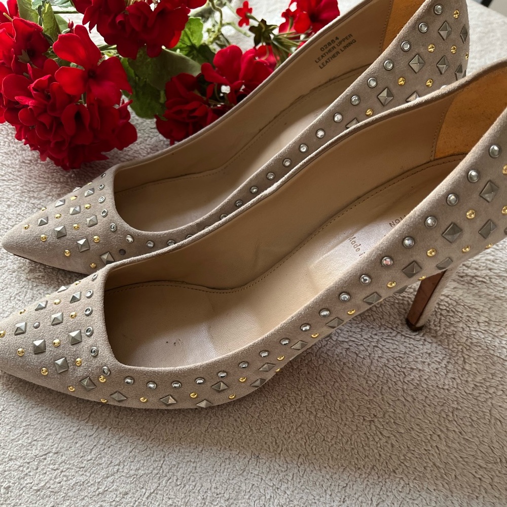 J. Crew Women's Taupe Suede Studded Heels Size 10